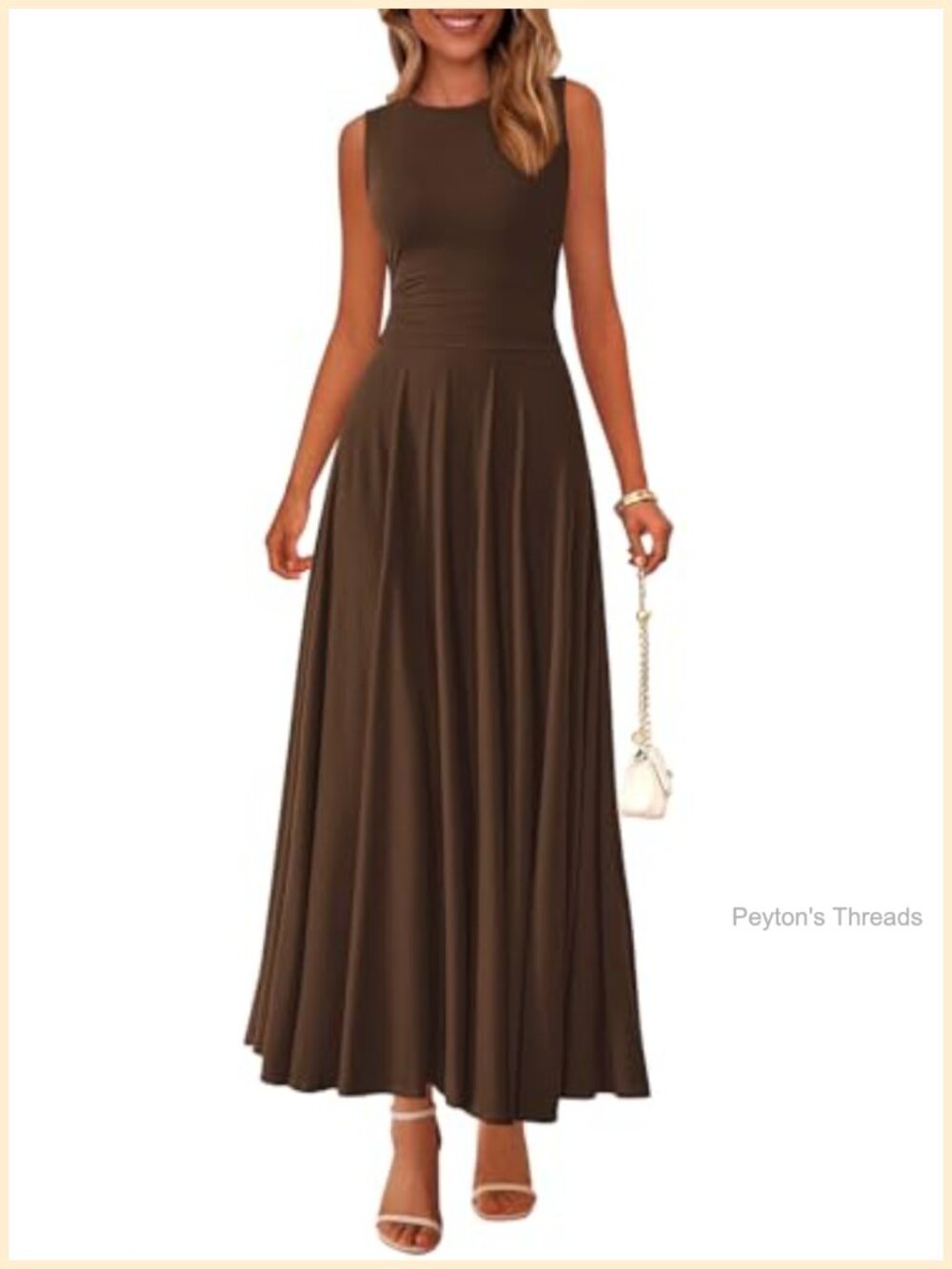 Sleeveless Pleated A-Line Maxi Dress Flowy Tank Sundress